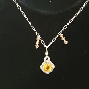 Antique Sterling Amber Glass Deco Necklace